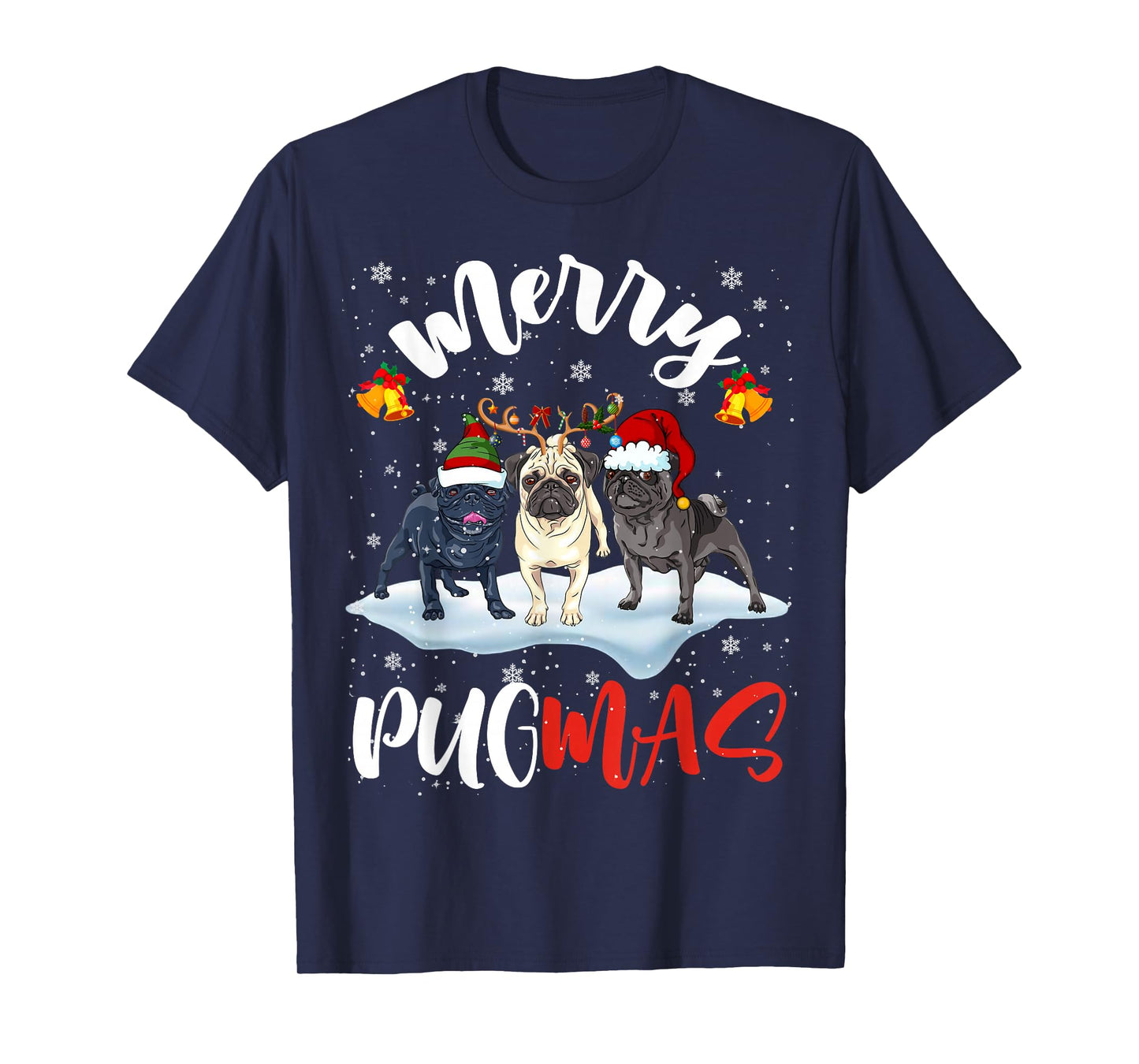 Merry Pugmas Funny Santa Reindeer Elf Pug Dog Christmas T-Shirt
