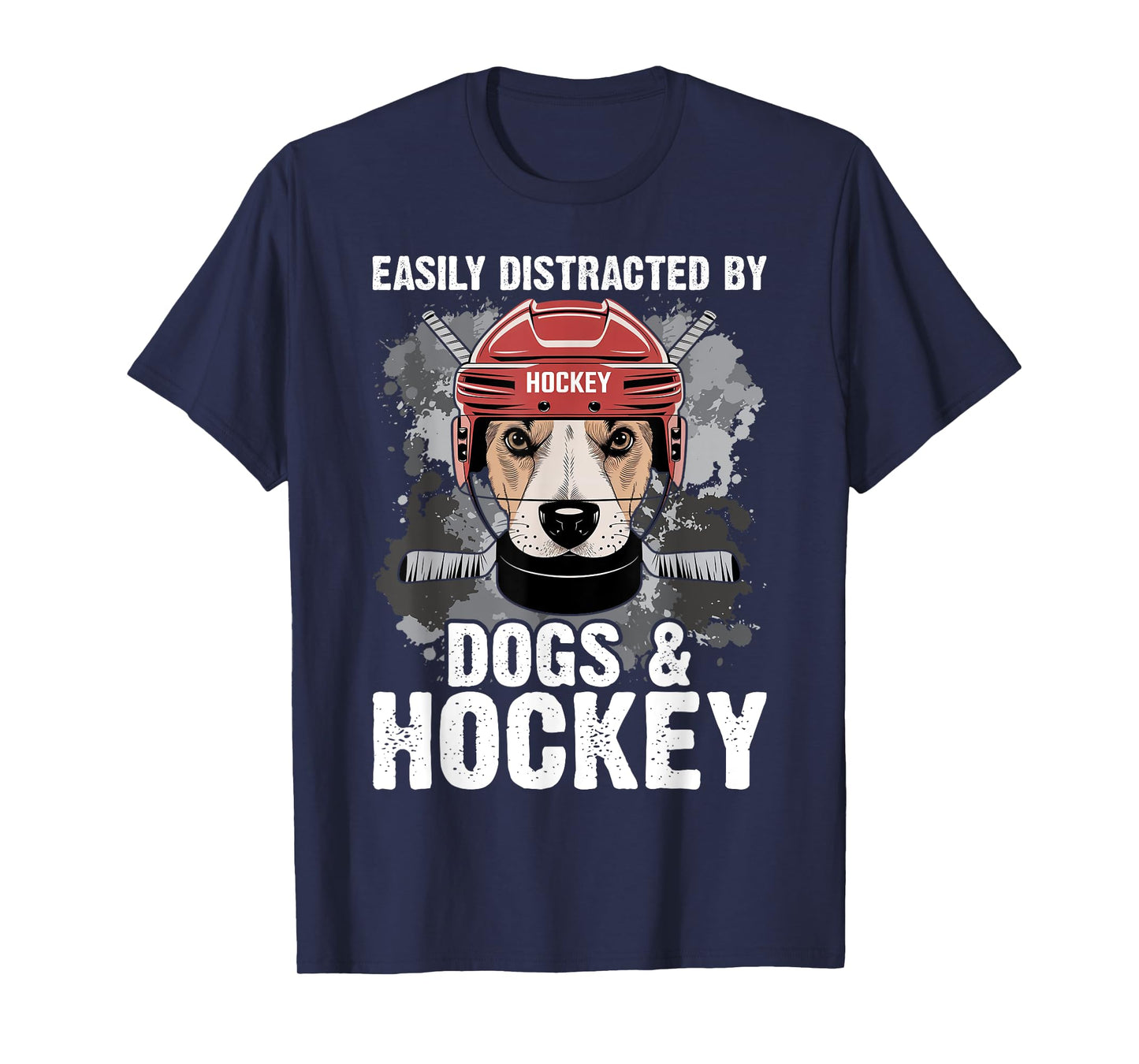 Easily Distracted By Dogs And Hockey Funny Dog Owner T-Shirt for Men Women Kids