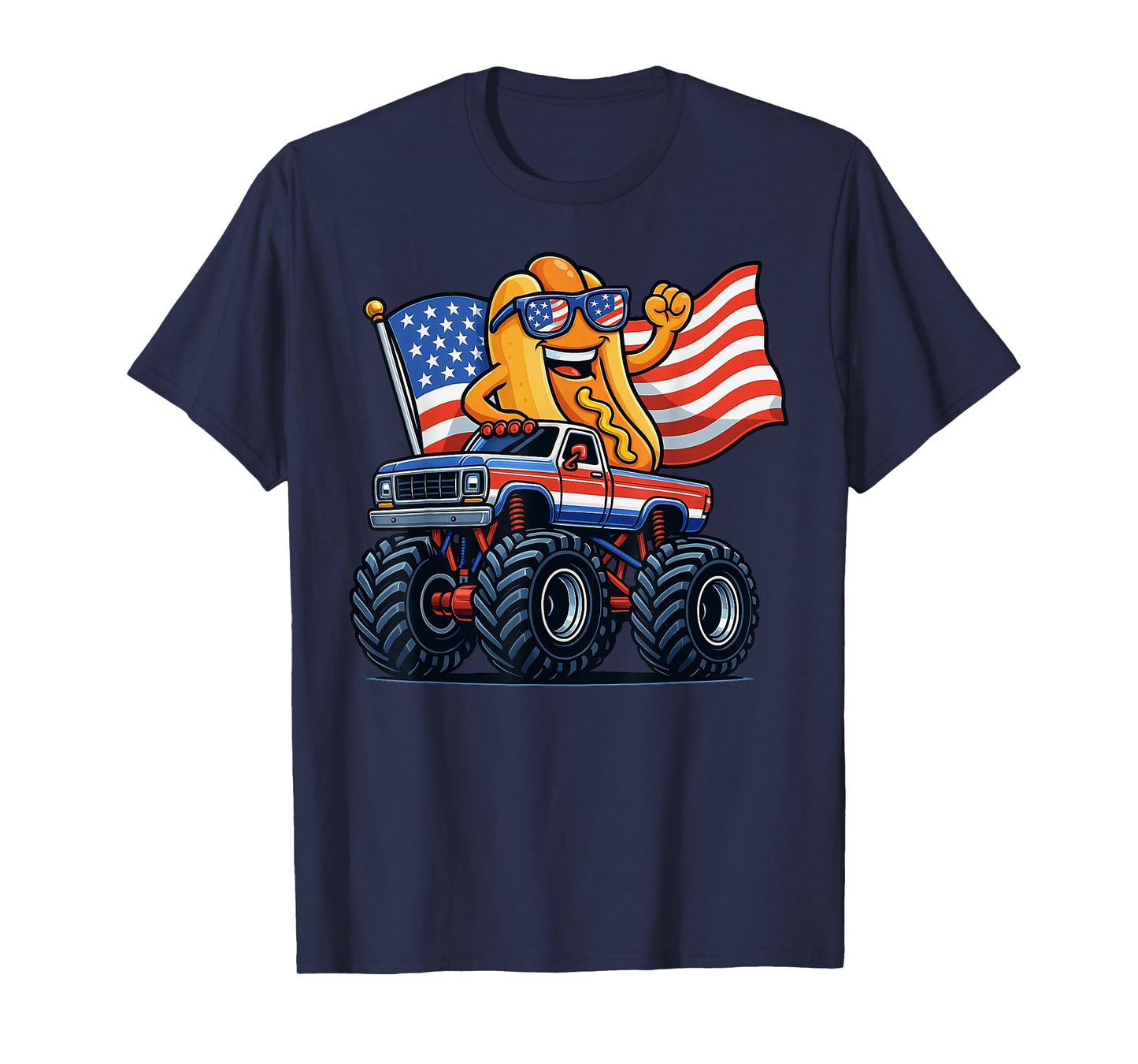 4th Of July Monster Truck Hot Dog American Flag Men Boy T-Shirt