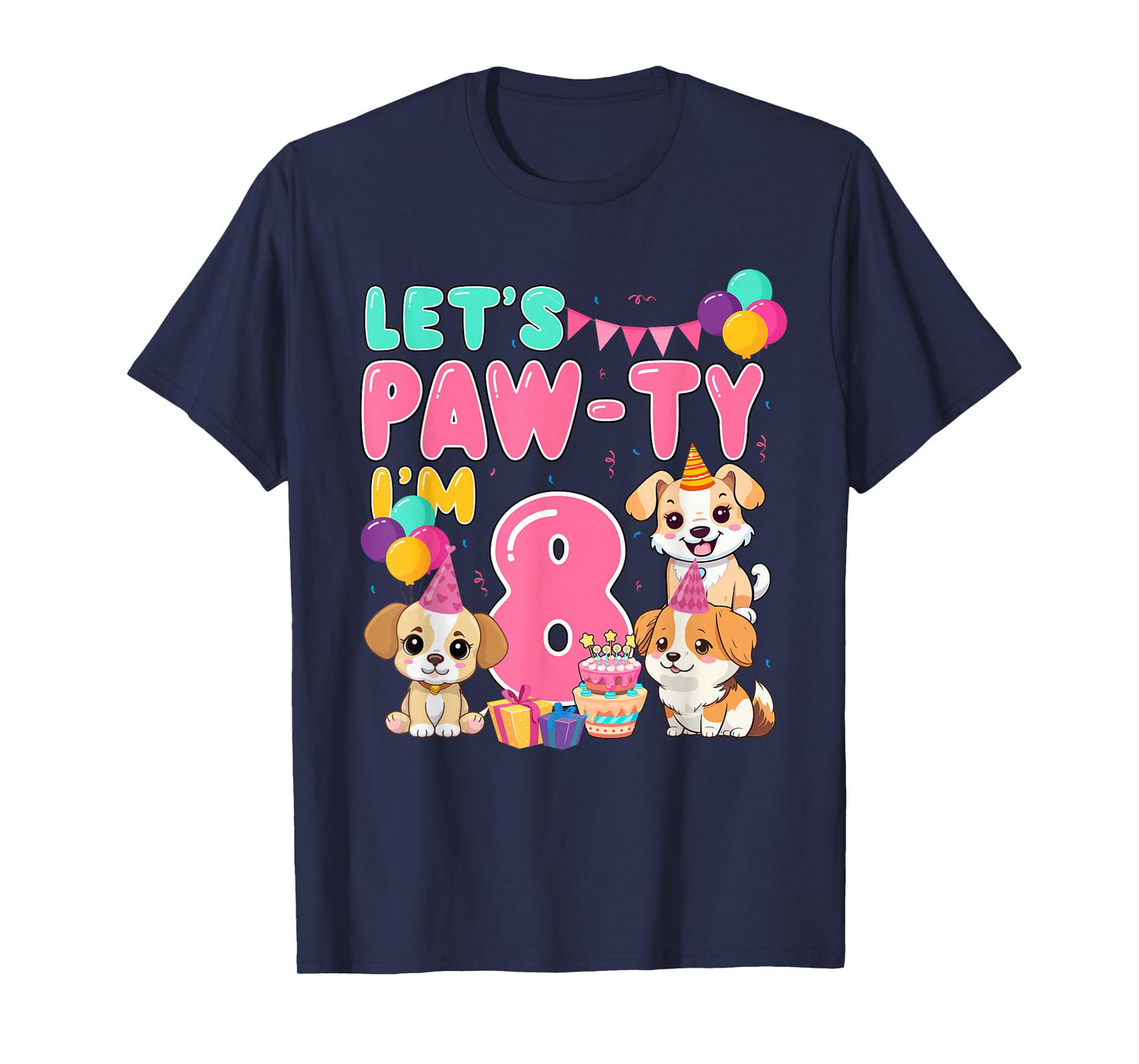 Let's Pawty I'm 8 Year Old Dog Theme Birthday Party T-Shirt