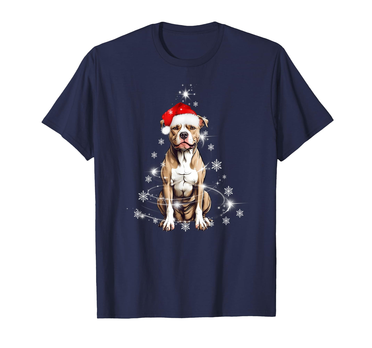 Pitbull Dog Christmas Tree Santa Hat Lights Sweater T-Shirt