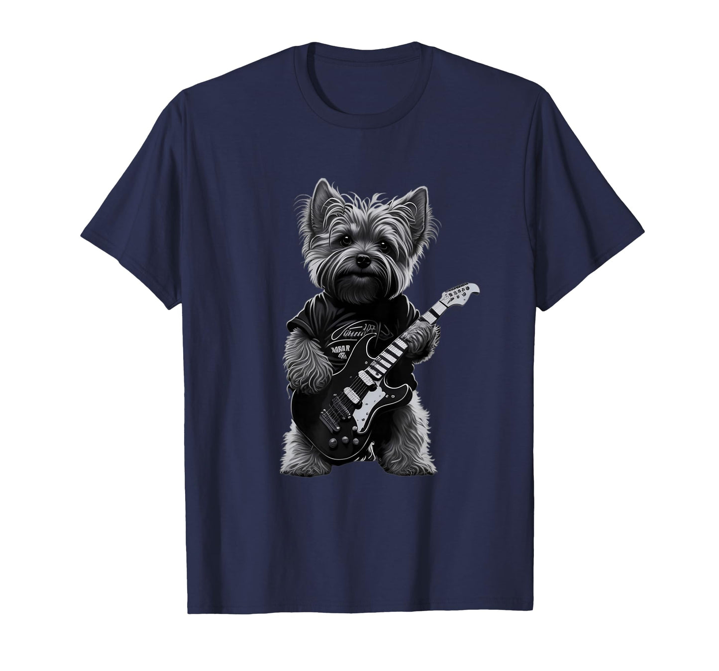 Funny Rock Dog Guitarist Rock Yorkie Playing Guitar T-Shirt