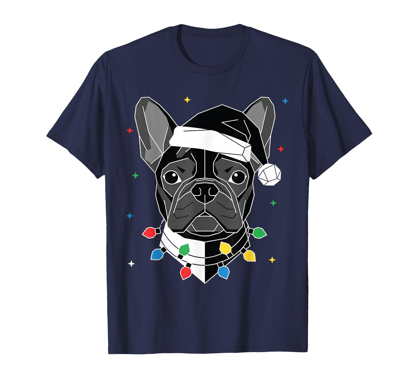 Geometric French Bulldog Santa Hat Christmas Xmas Dog Dad T-Shirt