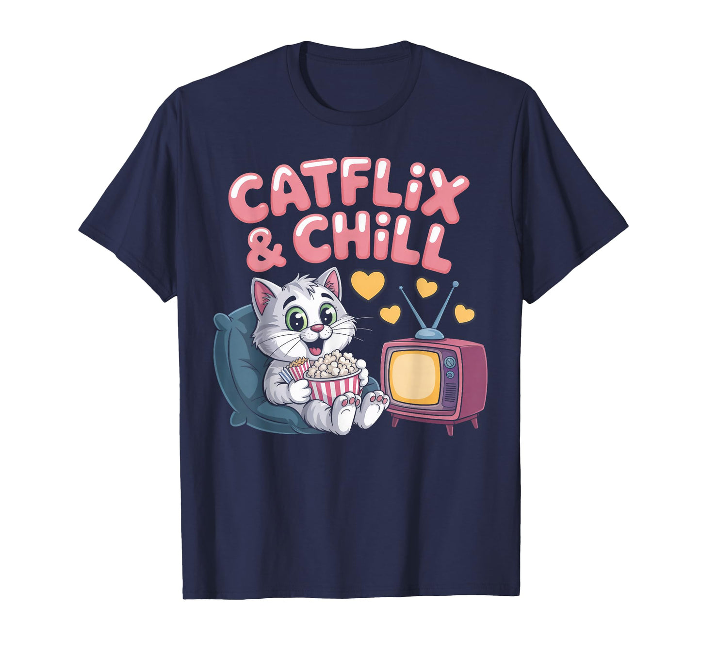 Catflix & Chill Cozy Cat Cartoon Relaxing Kitty Kawaii Art T-Shirt