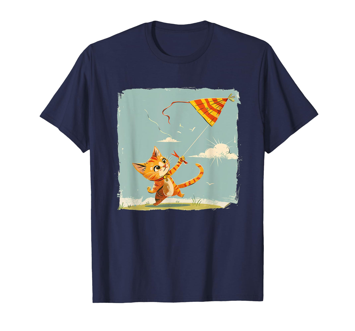 Joyful Cat Flies Kites Statement for a Fun Sky T-Shirt