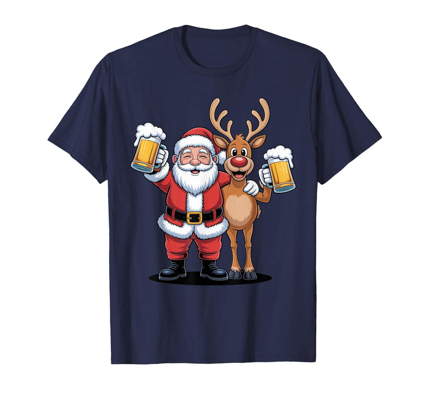 Santa and Reindeer Beer Lovers Funny Christmas Party Shirt T-Shirt