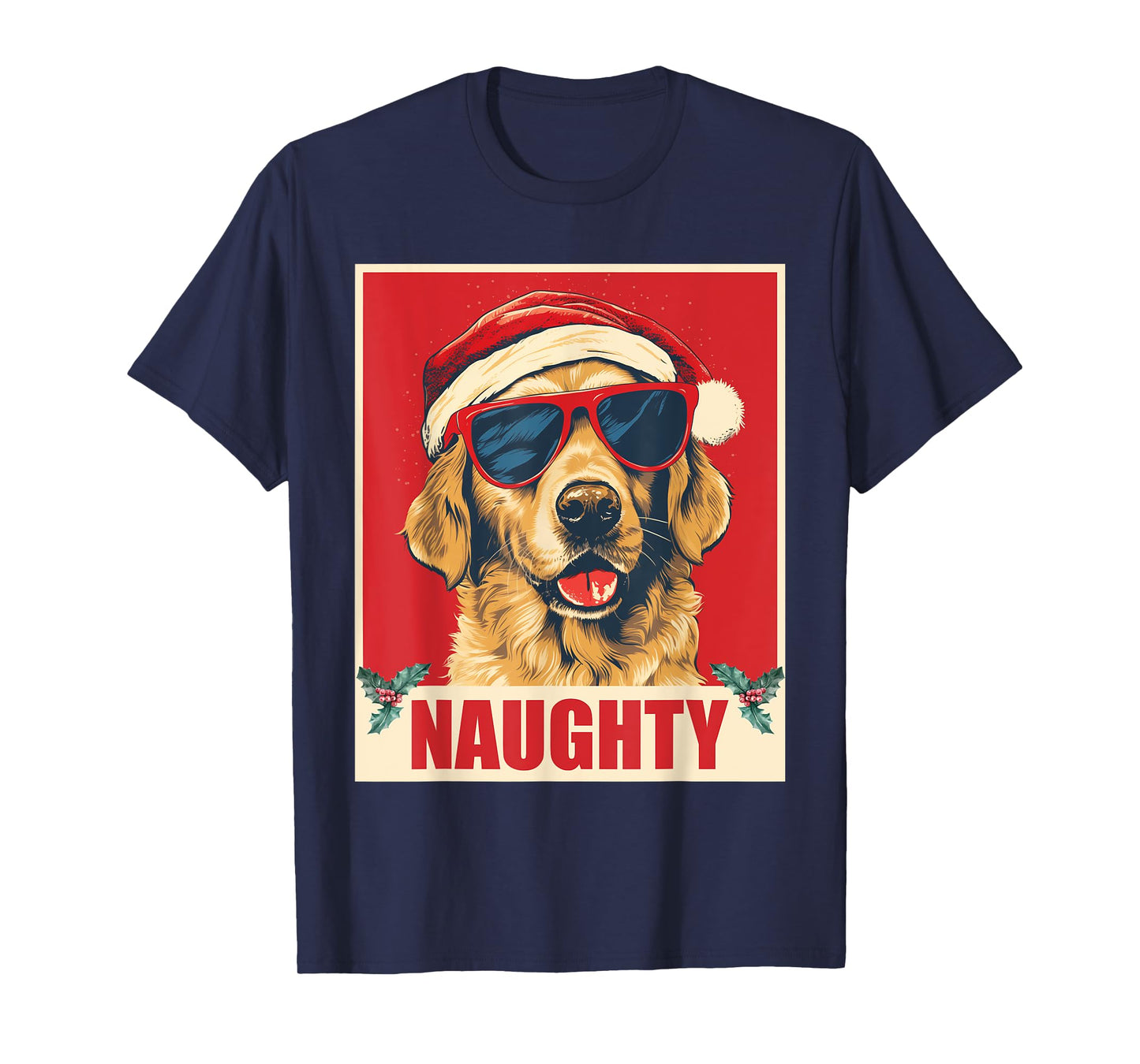 Funny Golden Retriever Christmas Naughty Vintage T-Shirt