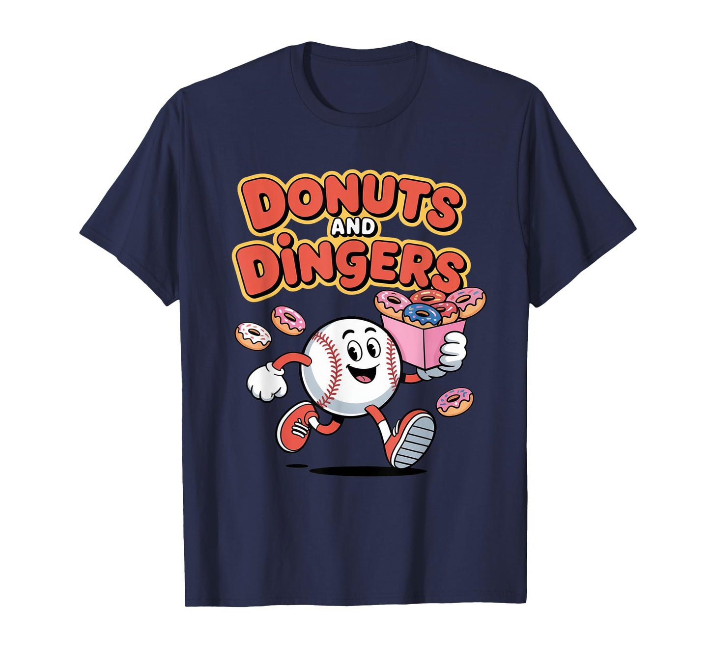 Donuts and Dingers Funny Baseball Design T-Shirt