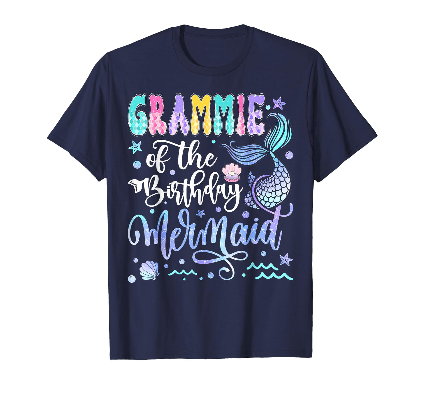 Grammie Of The Birthday Mermaid Bday Girl Groovy T-Shirt