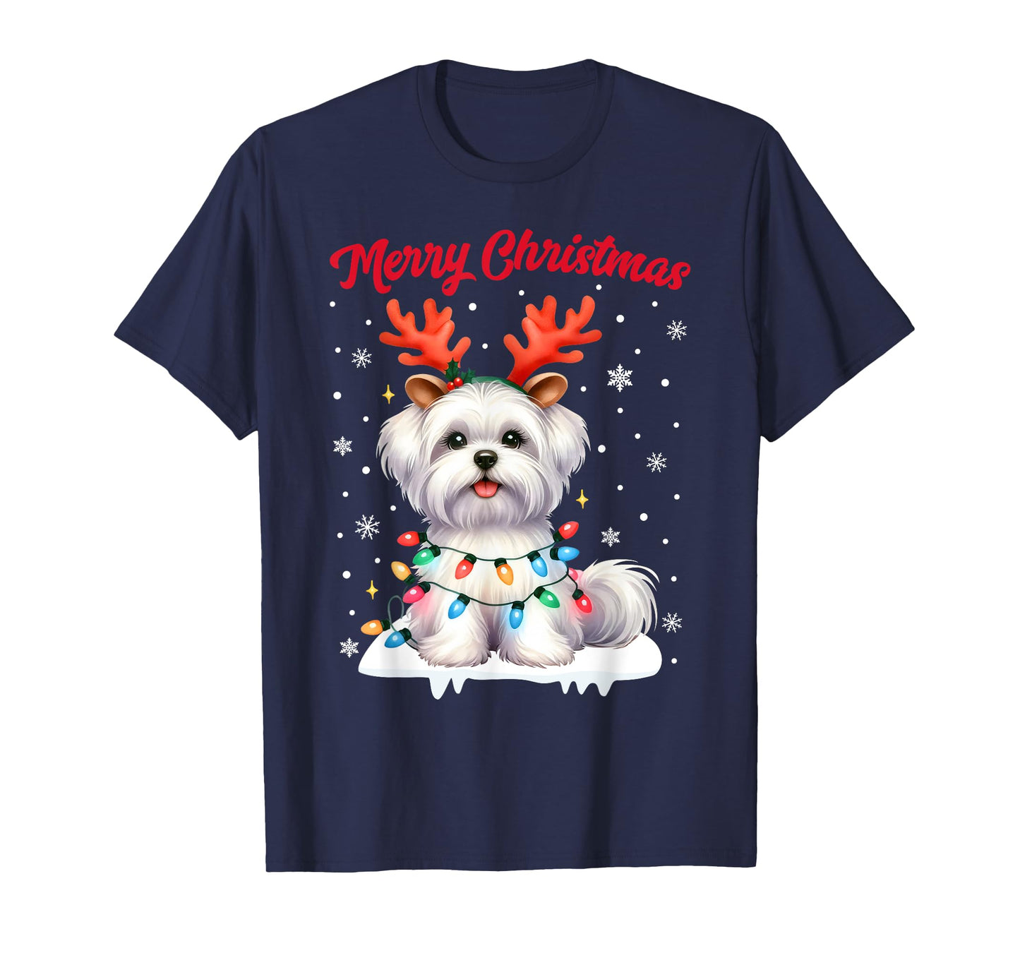 Christmas Pajamas Men Women Kids Maltese Dog Christmas T-Shirt