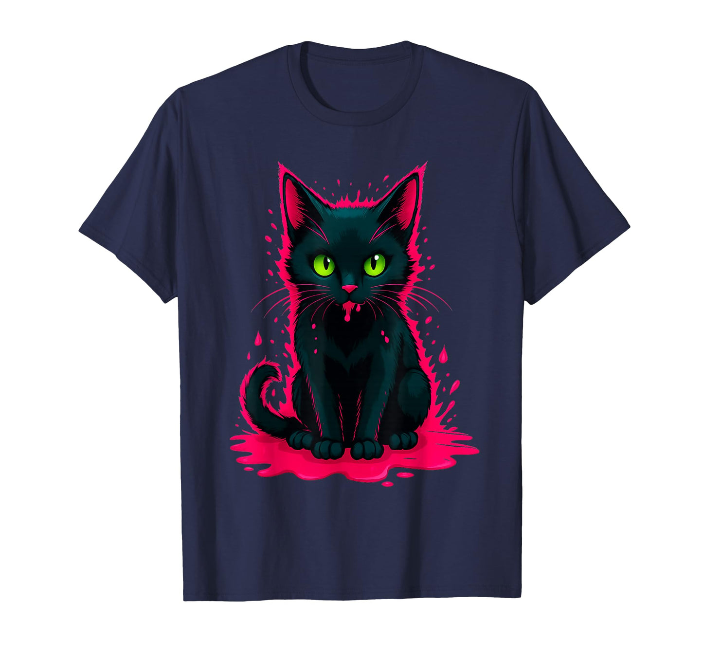 Cute Black Cat with Green Eyes Dripping Ice Cream T-Shirt