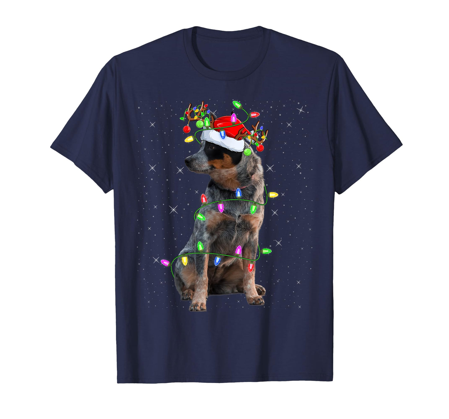 Xmas Holiday Lighting Santa Blue Heeler Dog Christmas Men Women Kids T-Shirt