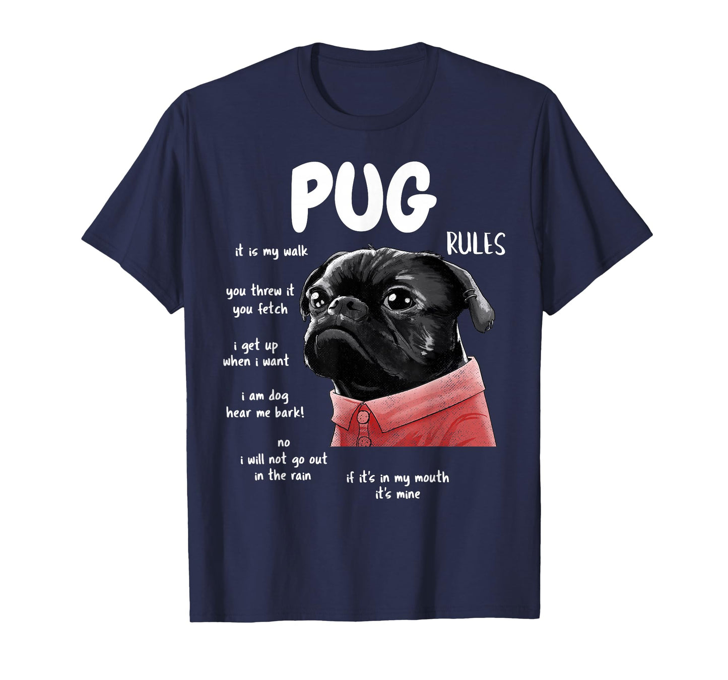 Cute Kawaii Funny Black Pug Dog Rules Gifts Men Women Kids T-Shirt Small