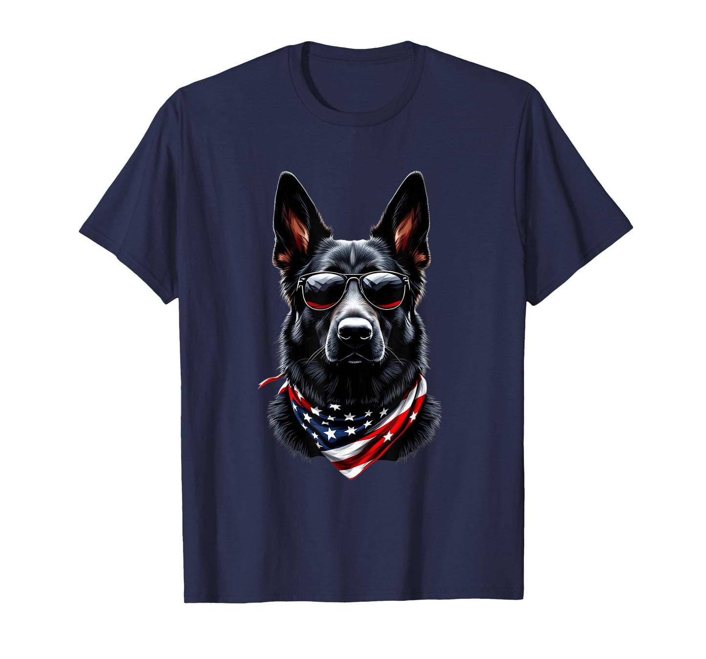 Black German Shepherd American Flag 4th July German Shepherd T-Shirt