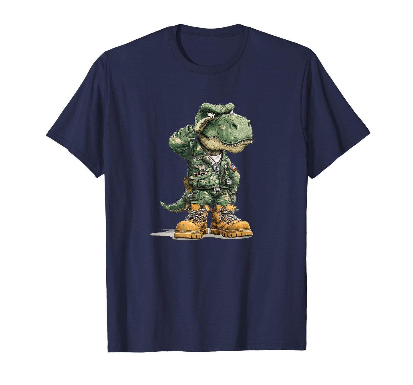 Funny Saluting Dinosaur in Military Look T-Shirt
