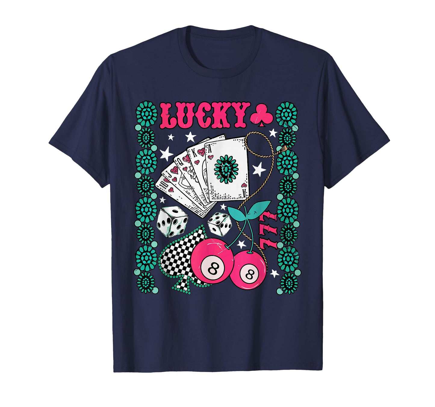 Retro Lucky Gambling Western Turquoise Cherry Dice Cowgirl T-Shirt