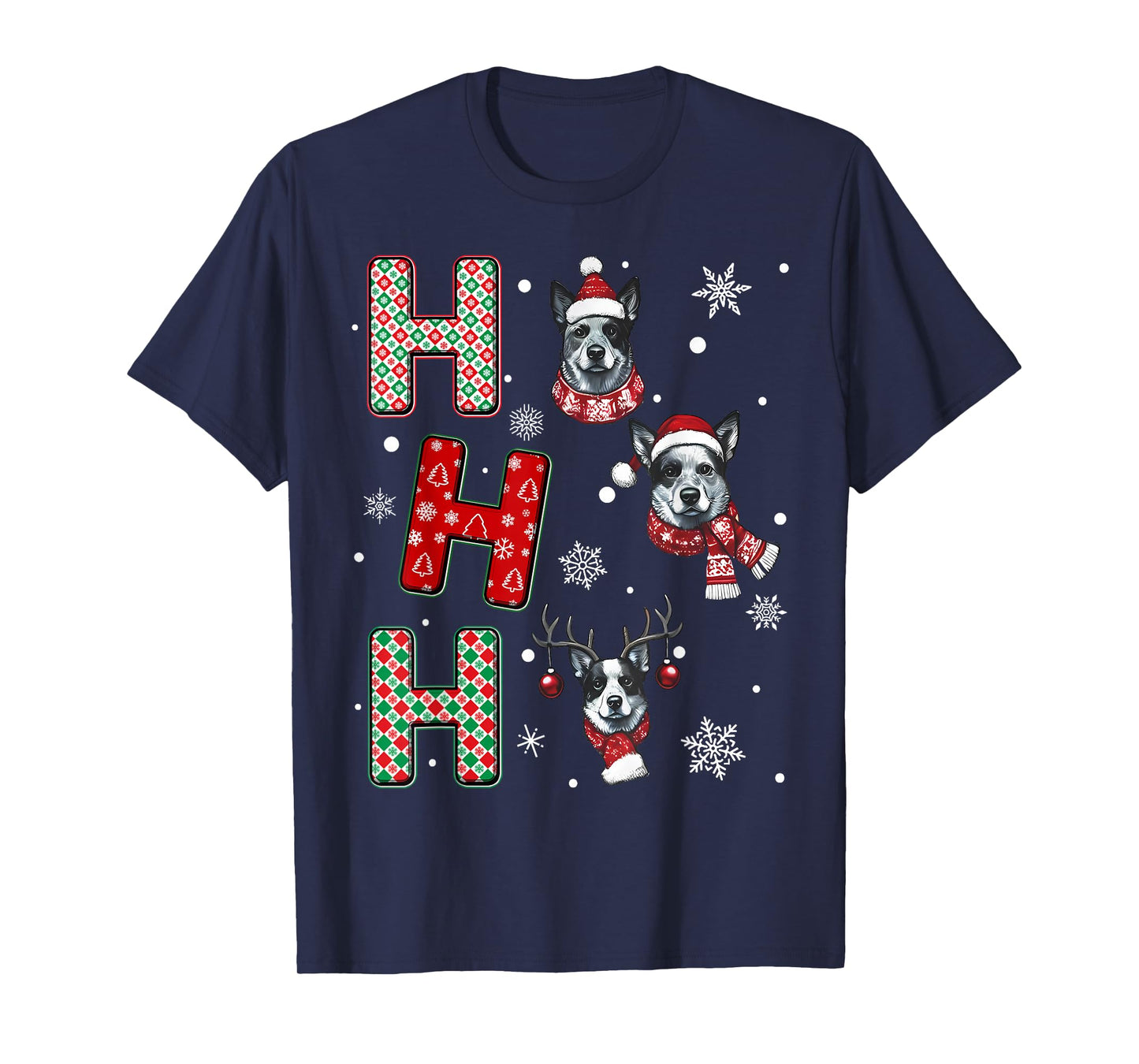 Ho Ho Ho Blue Heeler Dog Matching Christmas Santa Elf Xmas T-Shirt