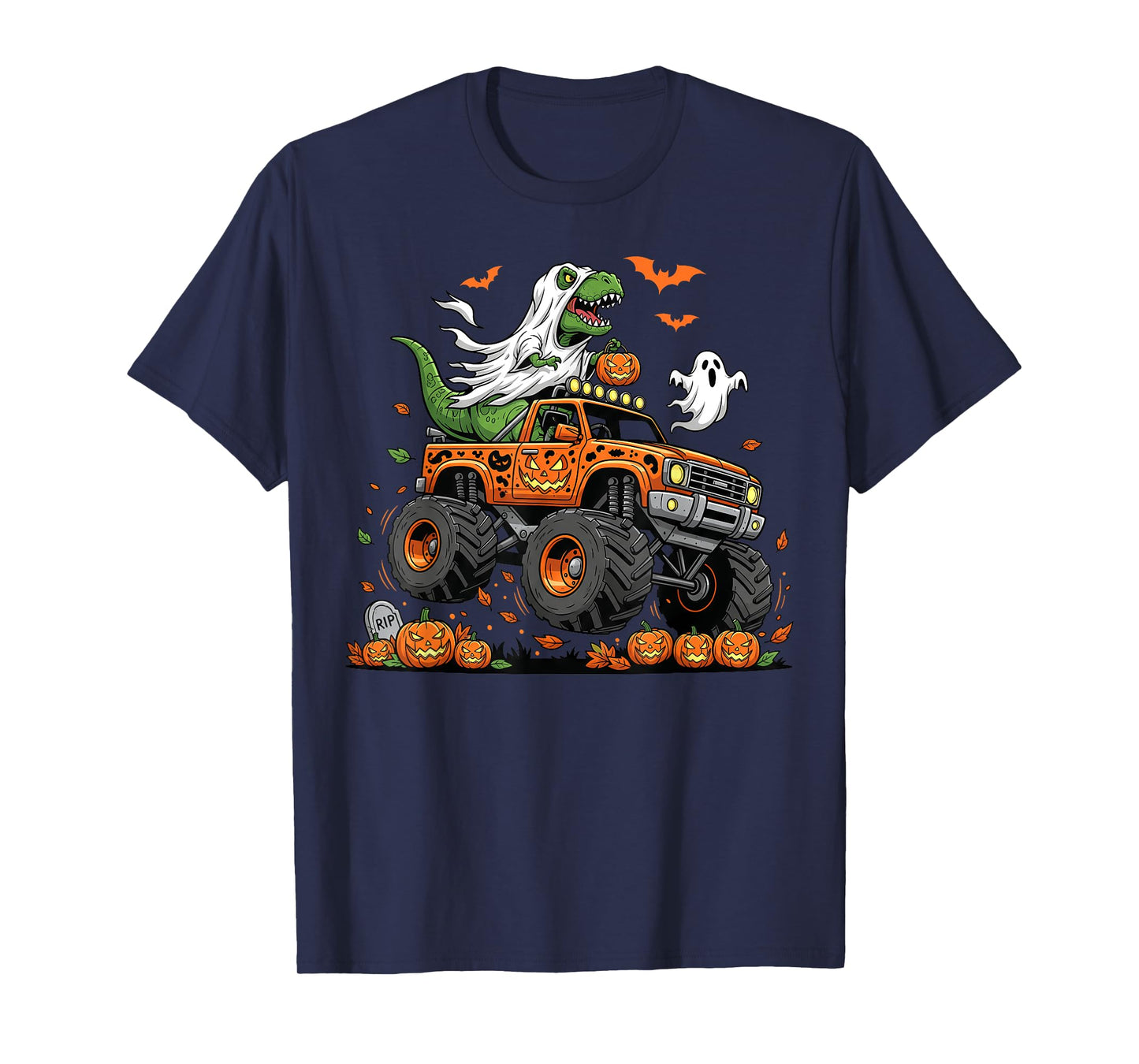 Dinosaur T-rex Riding Monster Truck Halloween Men Boy Kid T-Shirt