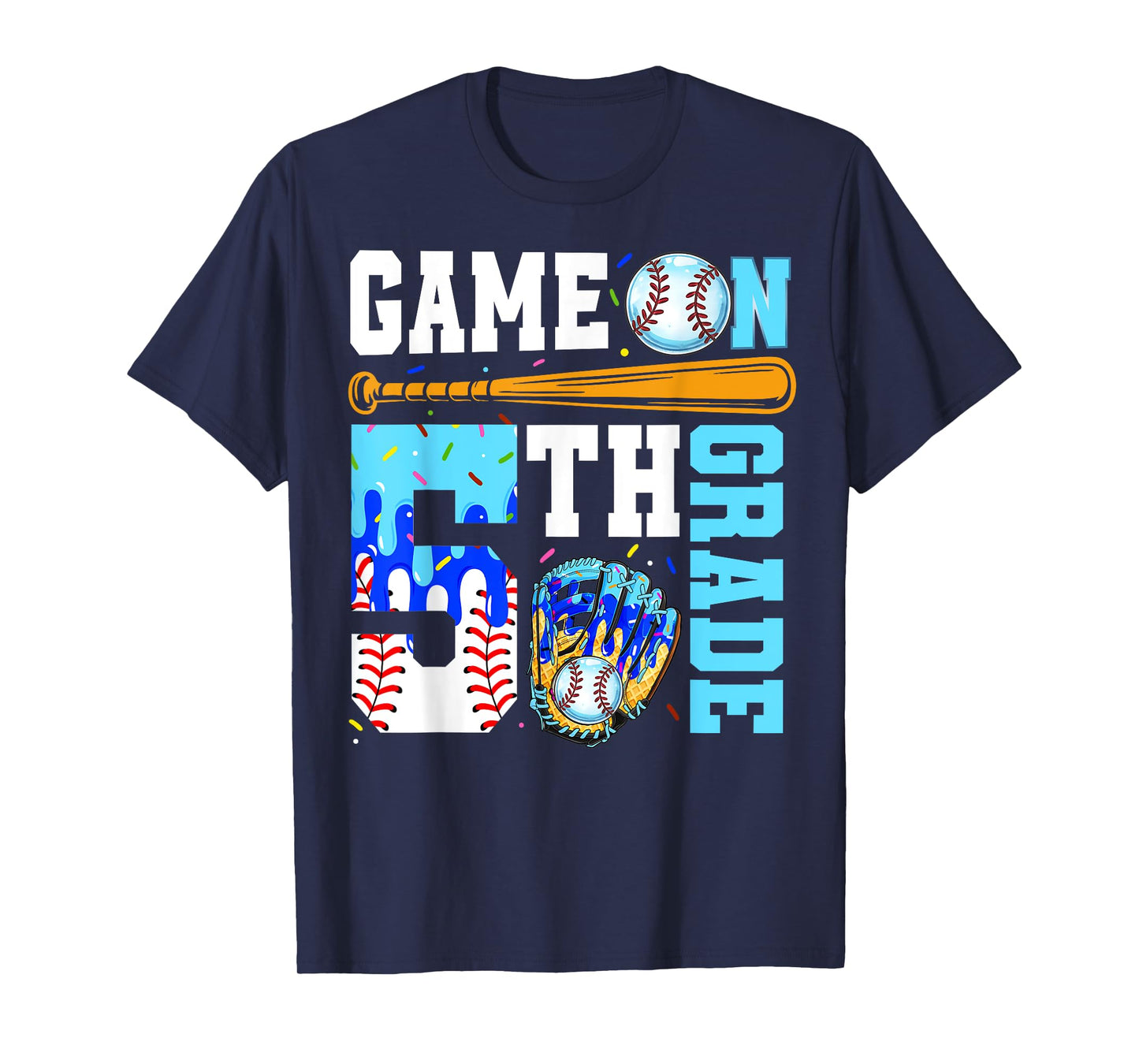 5th Grade Back To School Baseball Drip Ice Cream Game On T-Shirt