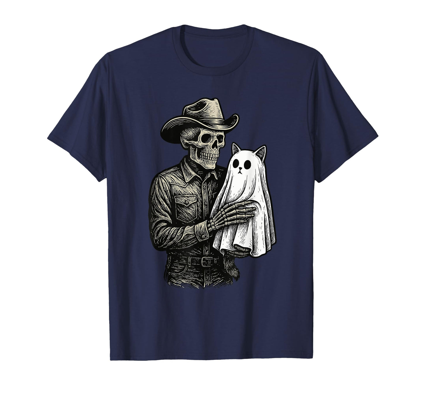 Skeleton Cowboy Ghost Cat Halloween Goth Dark Western Gothic T-Shirt