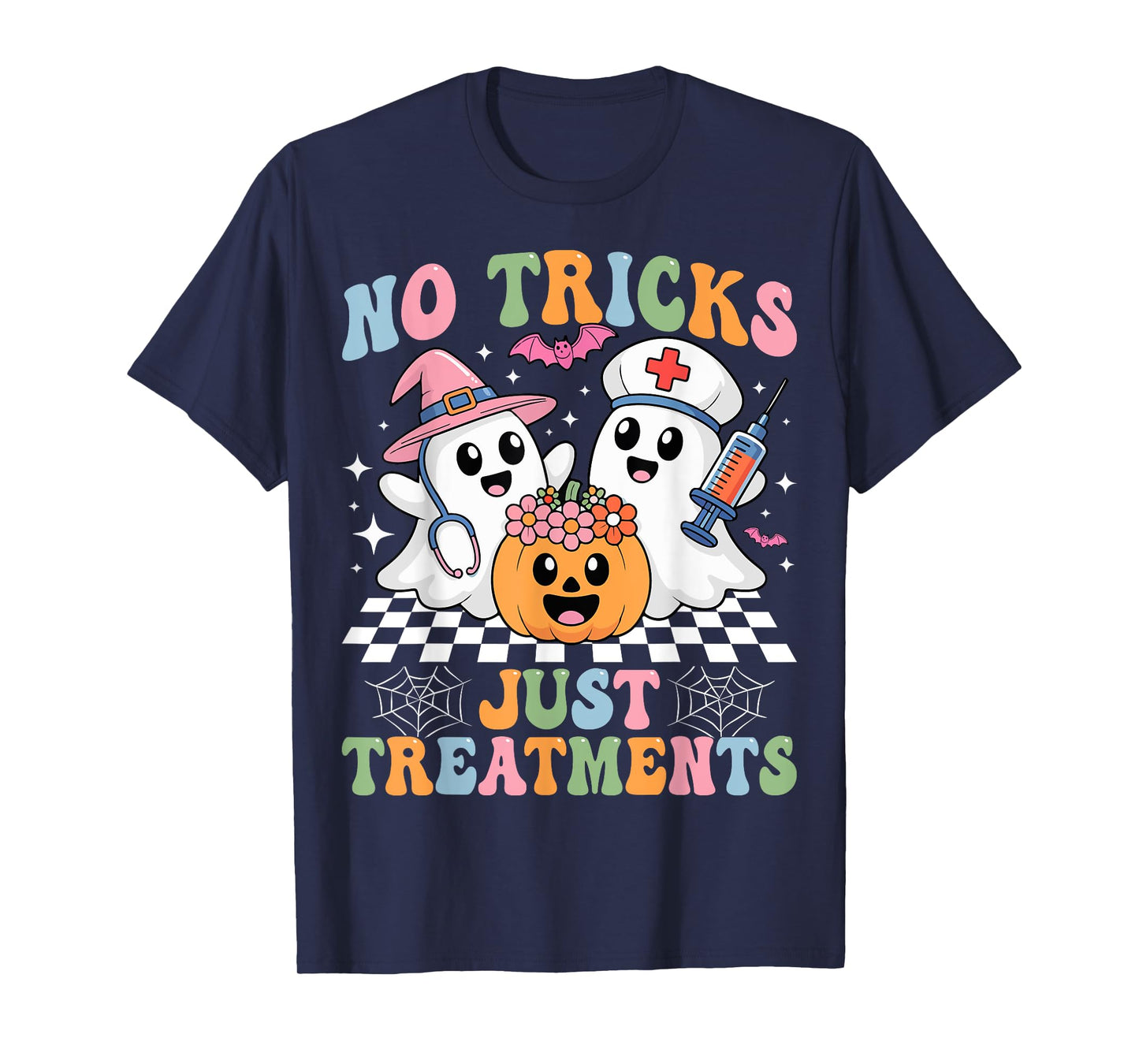 No Tricks Just Treatmen Funny Nursing Spooky Nurse Halloween T-Shirt