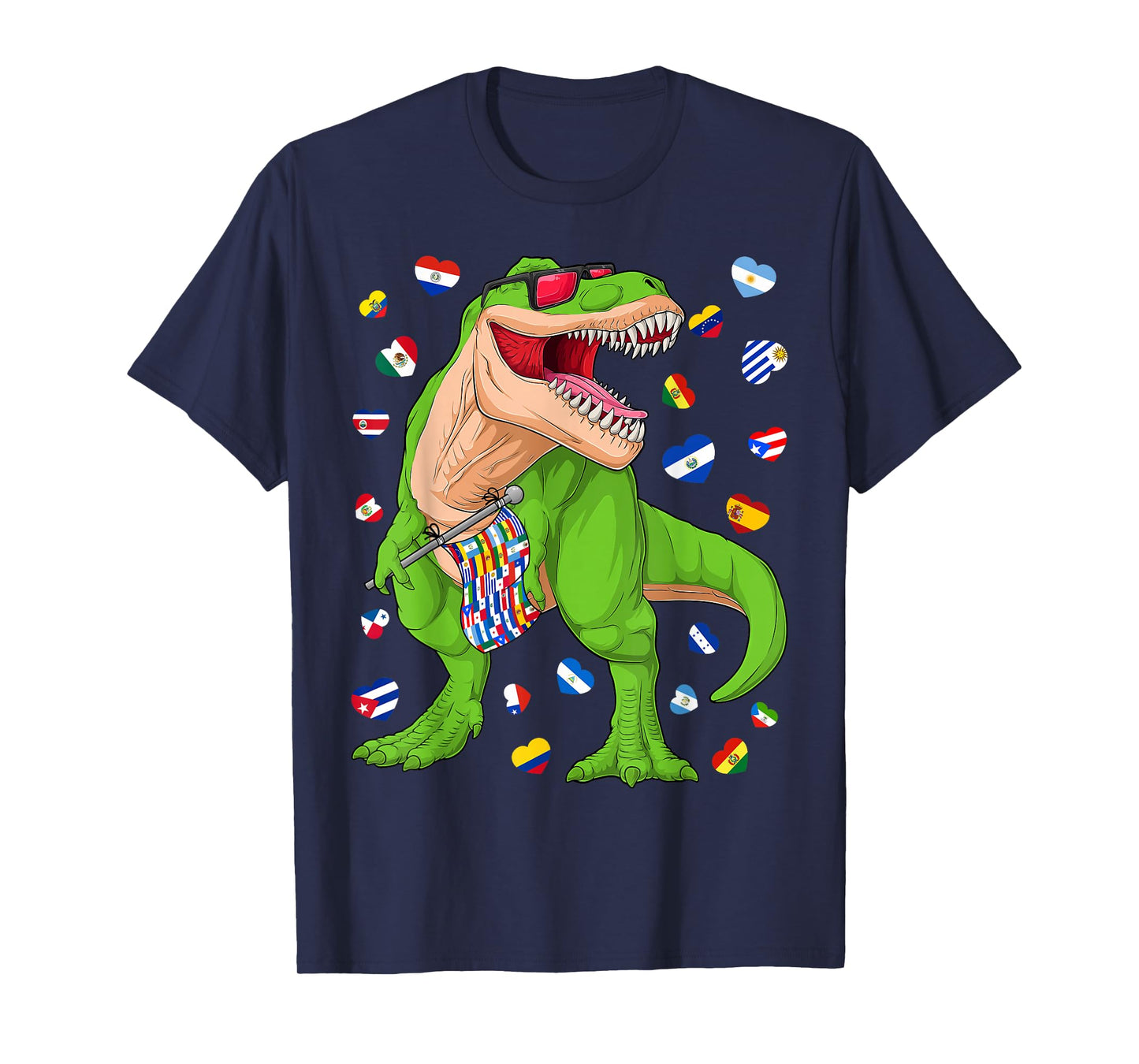 Hispanic Heritage Month T Rex Dinosaur All Hispanic Flags T-Shirt