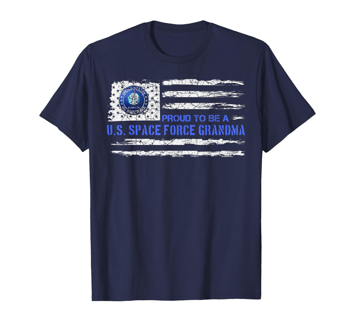 Vintage American Flag Proud US To Be A Space Force Grandma Women Men T-Shirt