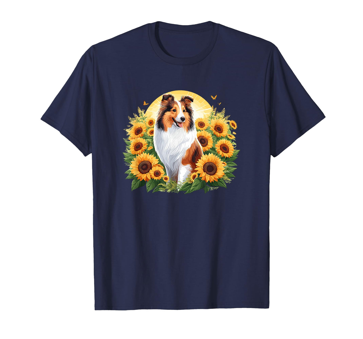 Cute Womens Girls Funny Sunflower Rough Collie Lover T-Shirt
