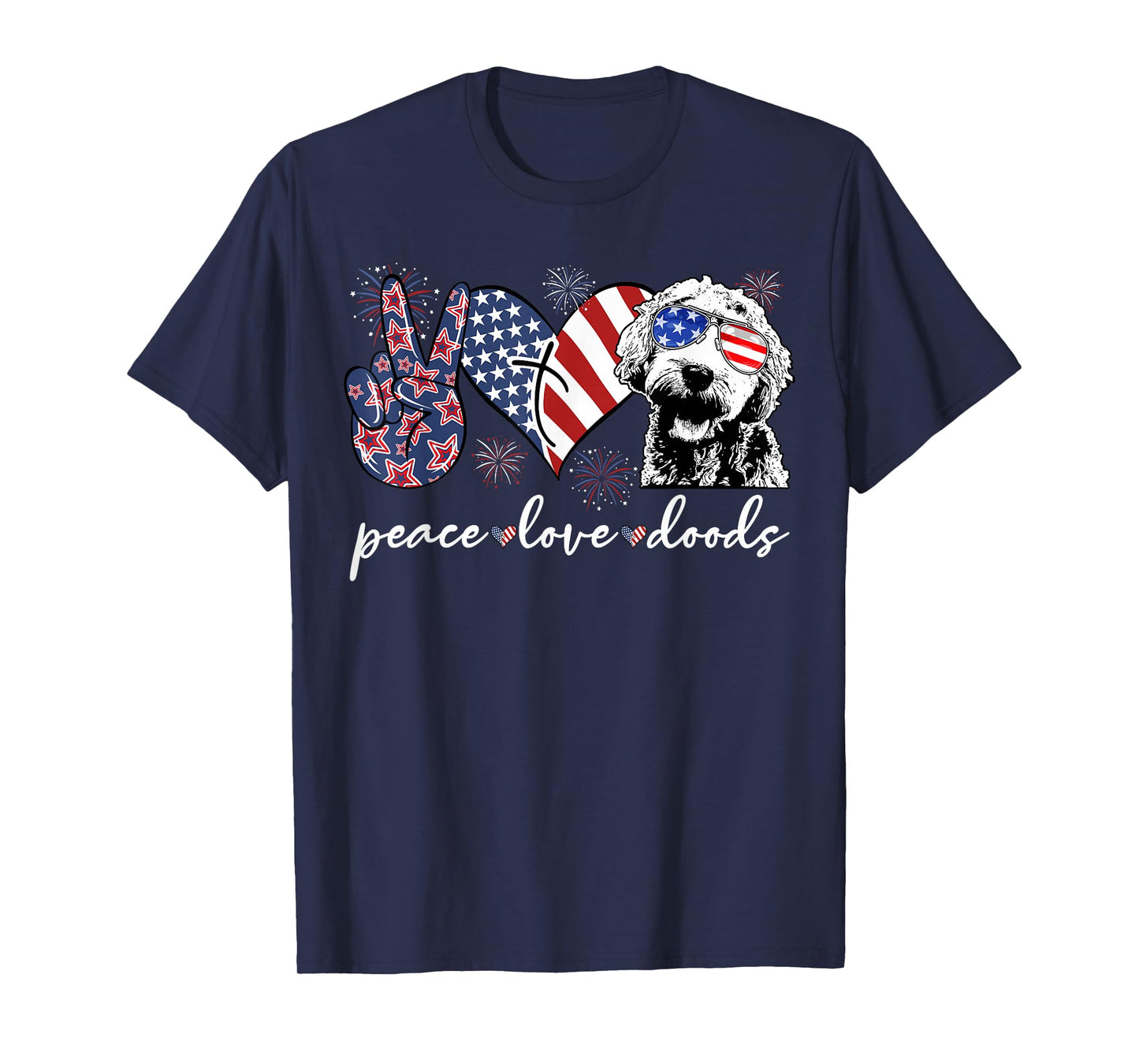 Peace Love Doods Goldendoodle USA Flag Doodle 4th of July T-Shirt