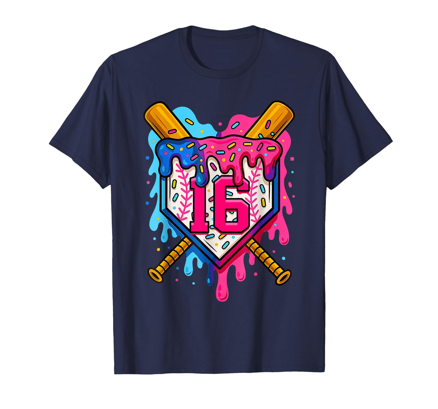 16th Baseball Birthday Ice Cream Drip Boys Girls 16 Years T-Shirt