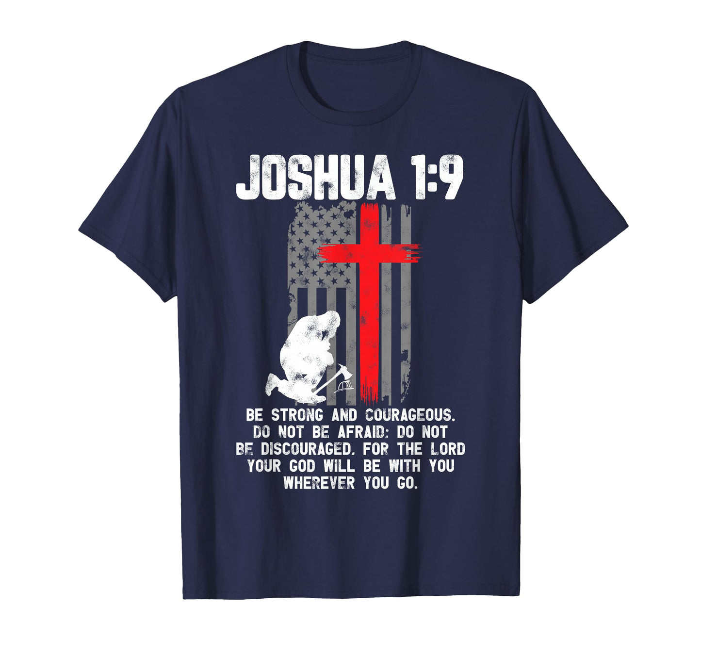 Thin Red Line Firefighter Cross Bible Verse Christian T-Shirt Small