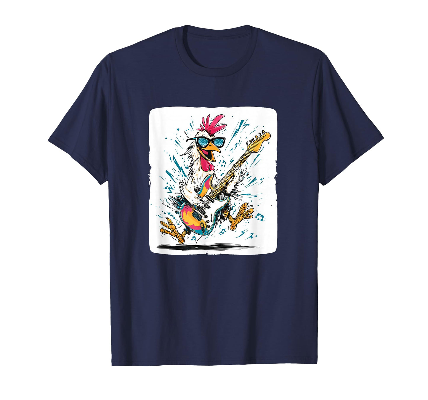 Chicken Glasses with Cool Guitar for Rock Music Lovers T-Shirt