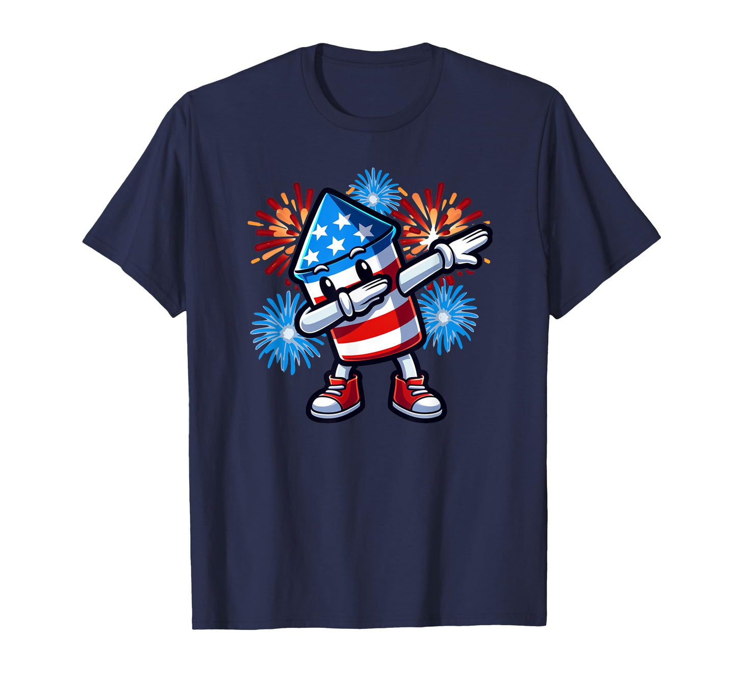 July 4th Dabbing Fireworks Rocket Red White Blue Patriotic T-Shirt