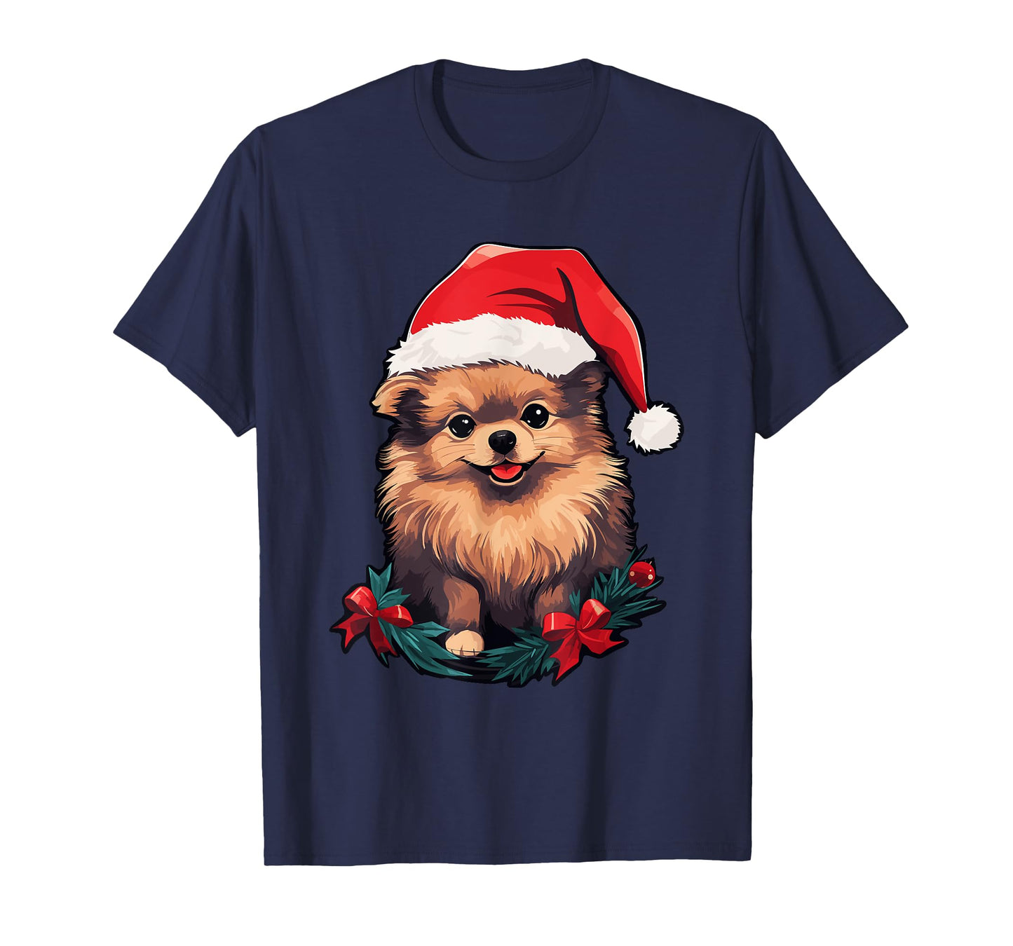 Cute Pomeranian Dog Christmas Santa Hat Xmas Pajama T-Shirt for Men Women Kids