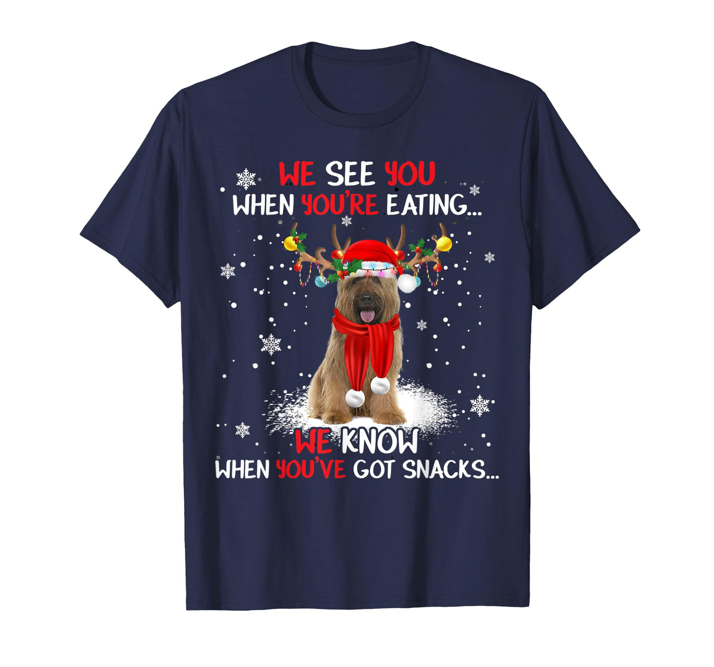 Santa Briard Reindeer Light Christmas Pajama T-Shirt