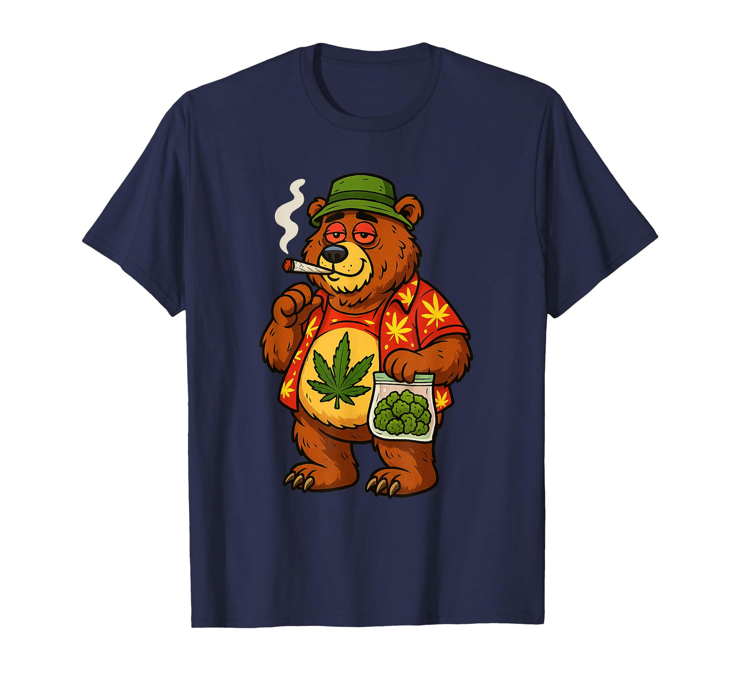 Grizzly Bear Pot Leaf 420 Marijuana Weed Cannabis Smoking T-Shirt