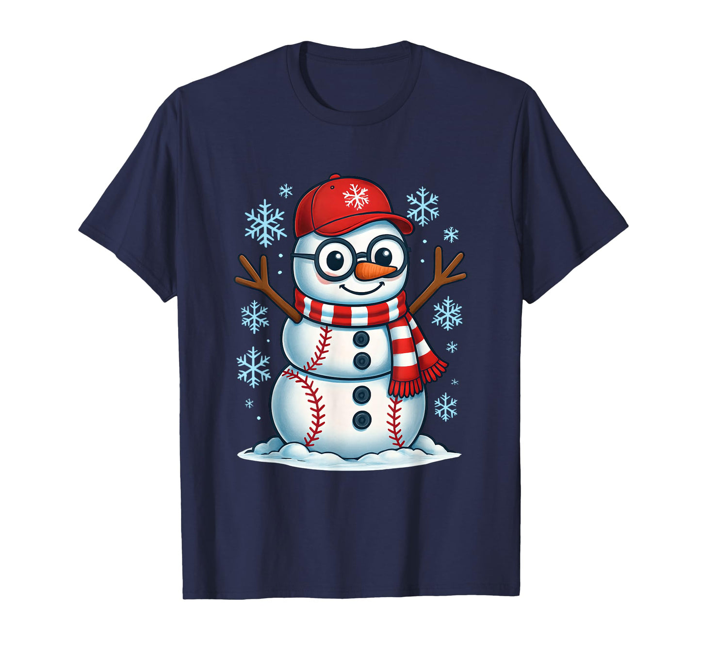 Christmas Baseball Snowman Xmas Pajamas Women Men Boys T-Shirt