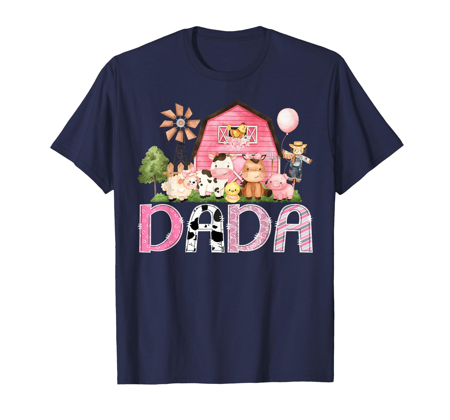 Dada Pink Farm Cow Birthday Girl Matching Family T-Shirt