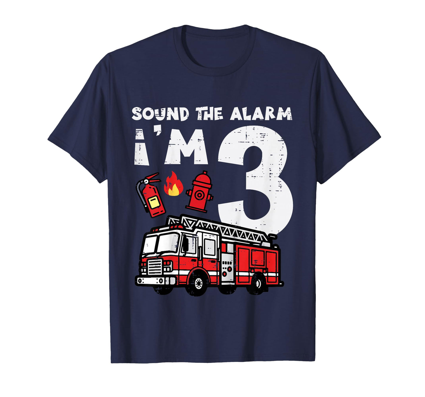 Kids Sound The Alarm Im 3 Firetruck 3rd Birthday Bday Boys Kids T-Shirt