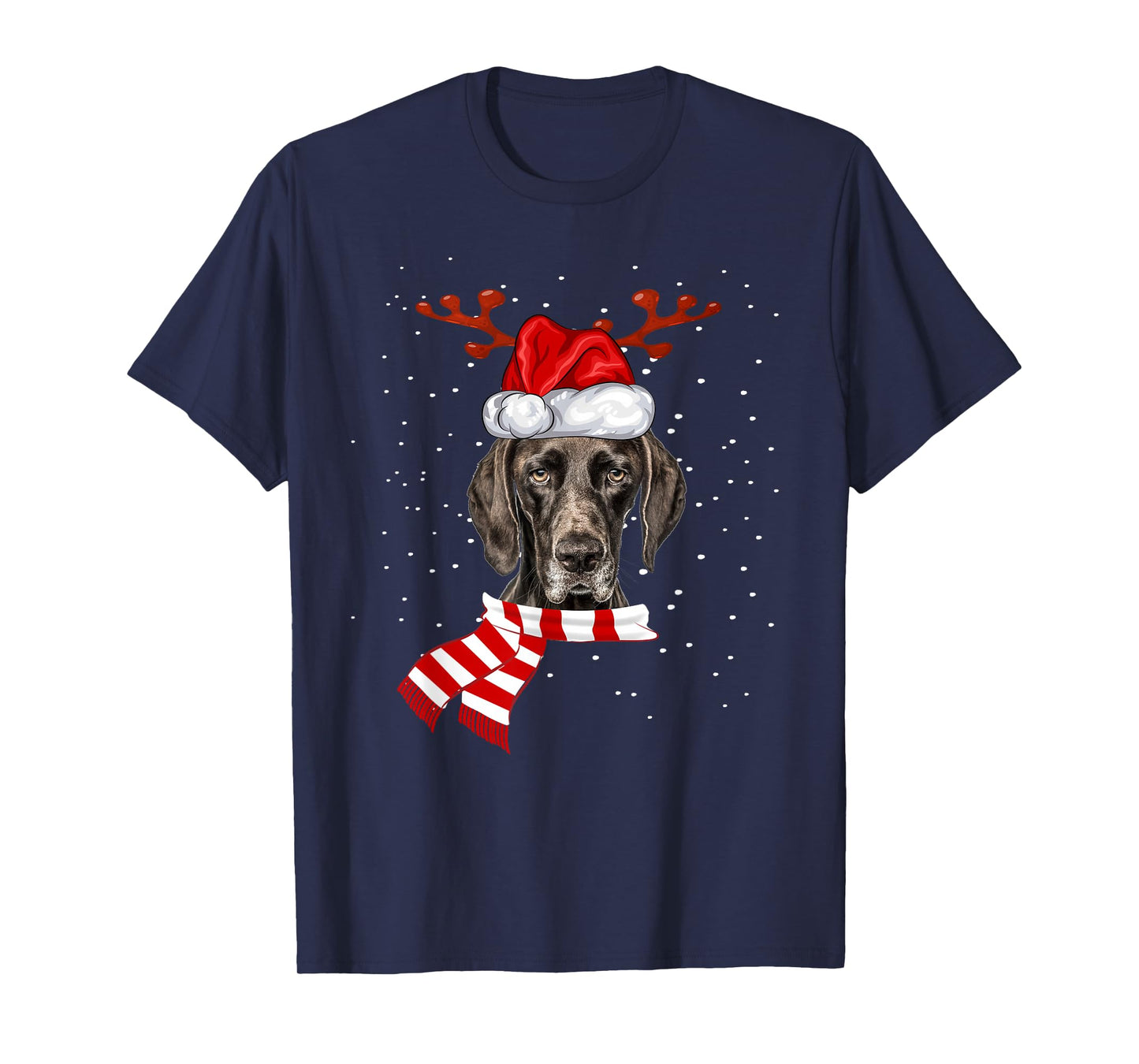 German Shorthaired Pointer Dog Antlers Santa Hat Christmas T-Shirt