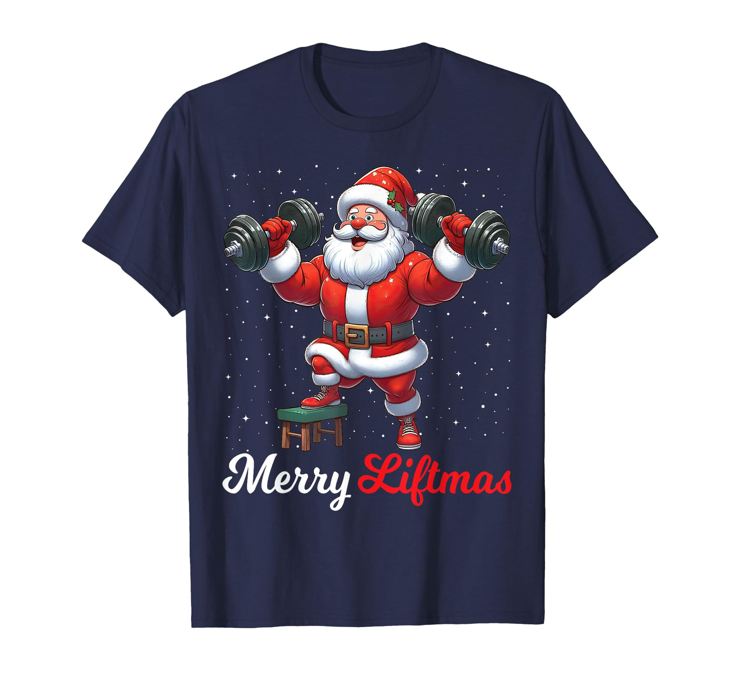 Merry Liftmas Santa Weightlifting Gym Fitness Christmas Snow T-Shirt