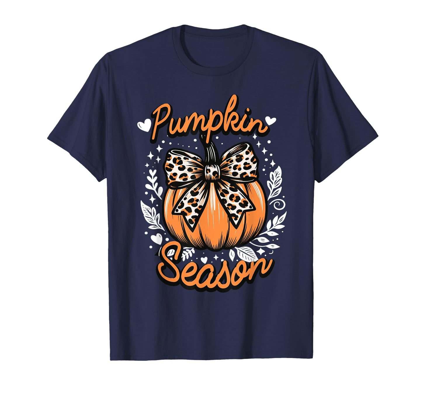 Coquette Bow Pumpkin Season Autumn Fall Leaves Thanksgiving T-Shirt