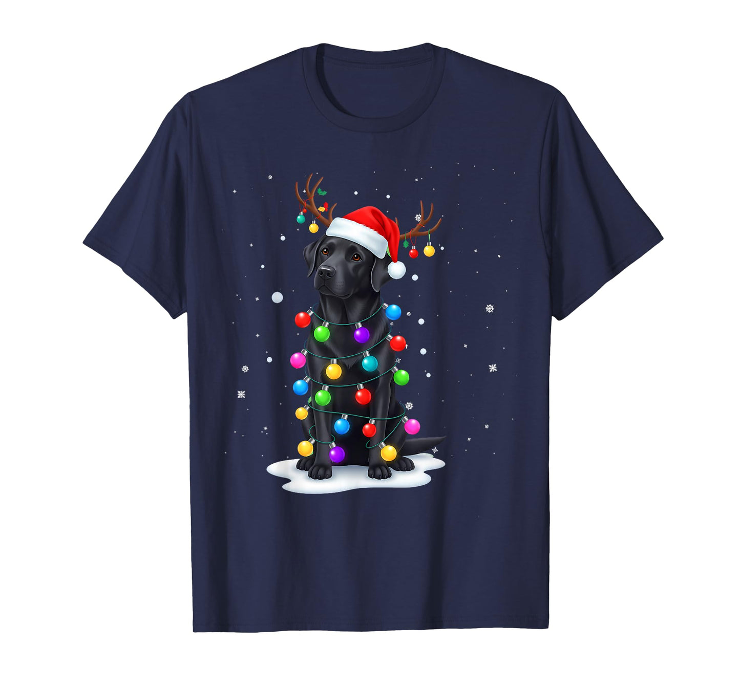Black Lab Labrador Dog Funny Christmas Lights Reindeer Xmas T-Shirt