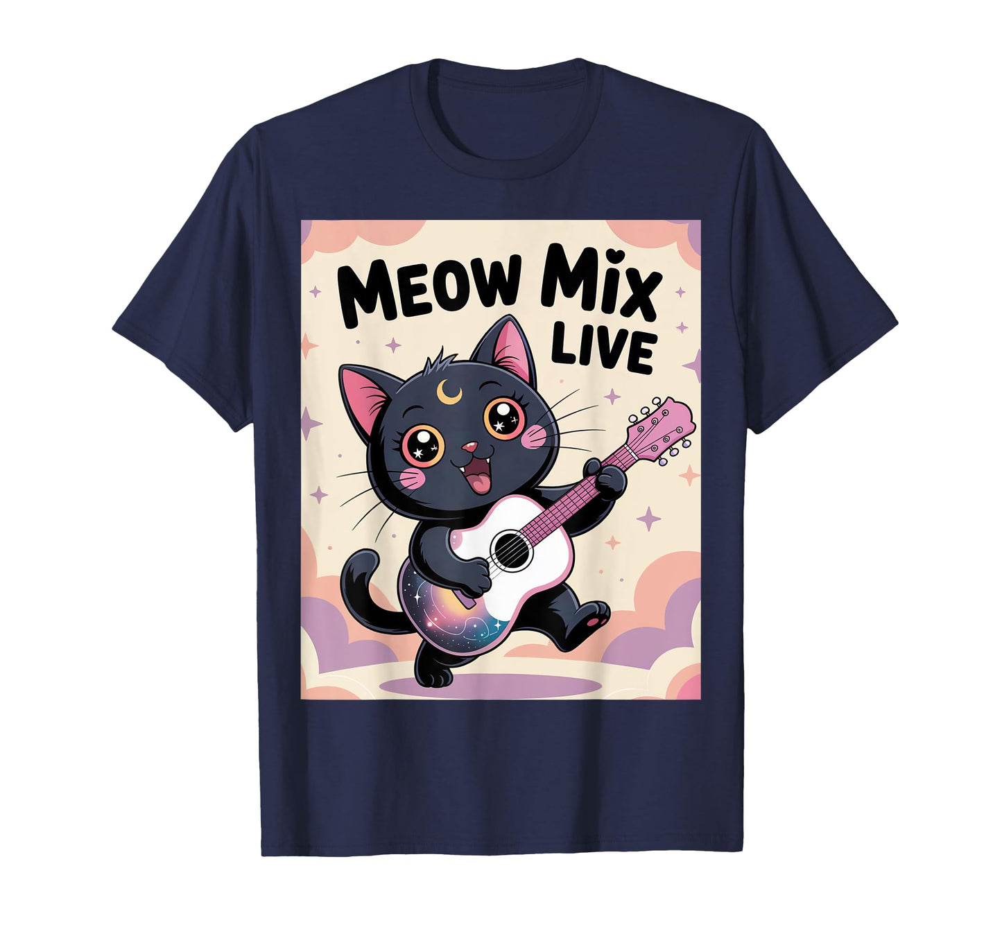 Black Cat Guitar Rock Kawaii Goth Girl Clothes Pink Goth T-Shirt