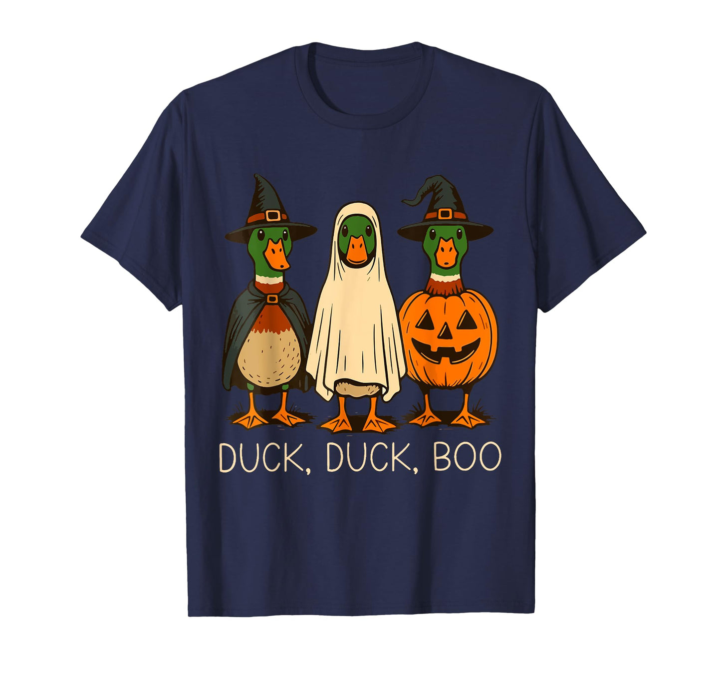 Cute Duck Duck Boo Funny Spooky Goose Halloween Fall Pumpkin T-Shirt