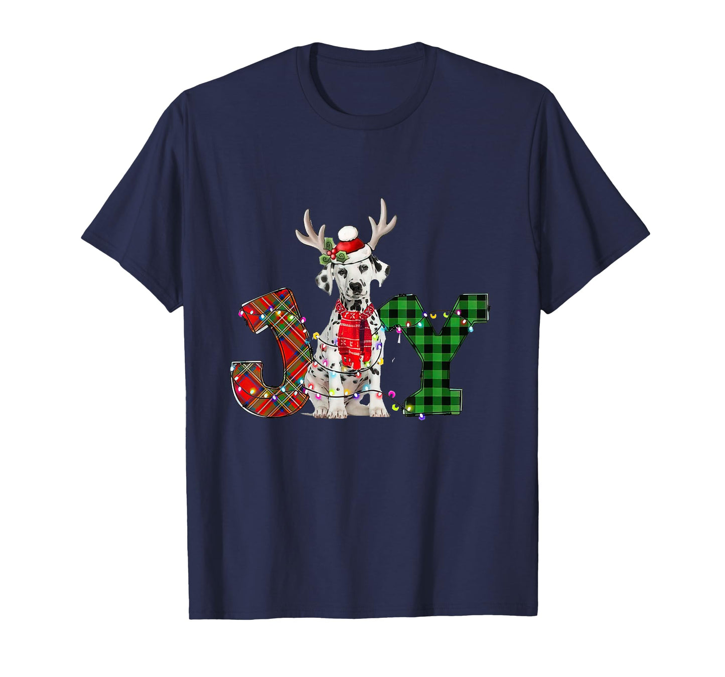Joy Christmas Lights Dalmatian Dog Santa Hat Pajama T-Shirt