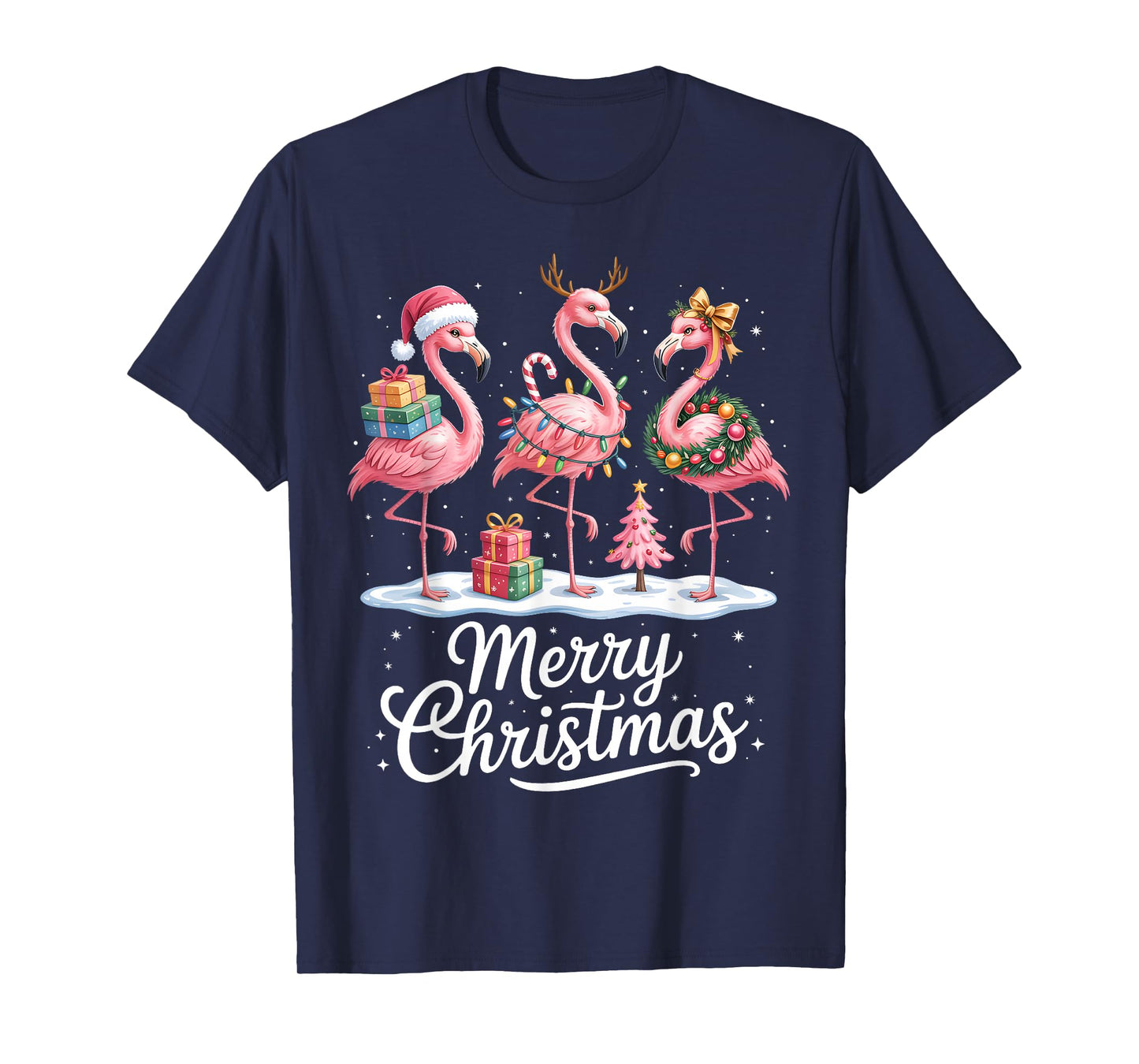 Merry Christmas Flamingo Women Girls Kids Xmas Flamingos T-Shirt