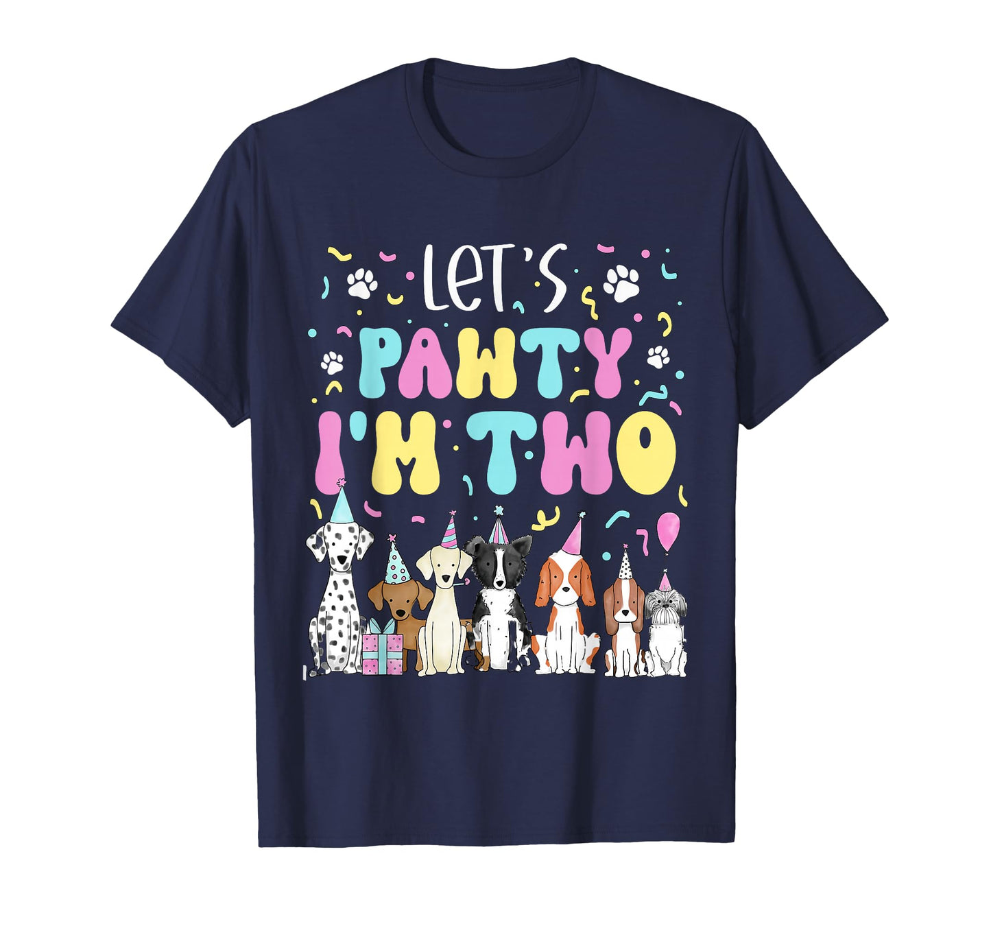 Kids Lets Pawty I'm Two Pet Puppy Dog Theme Birthday Party T-Shirt