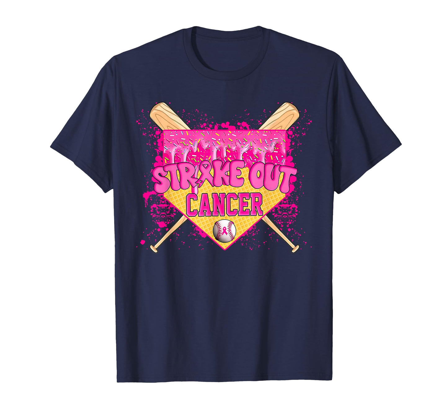 Strike Out Breast Cancer Warrior Baseball Drip Home Plate T-Shirt