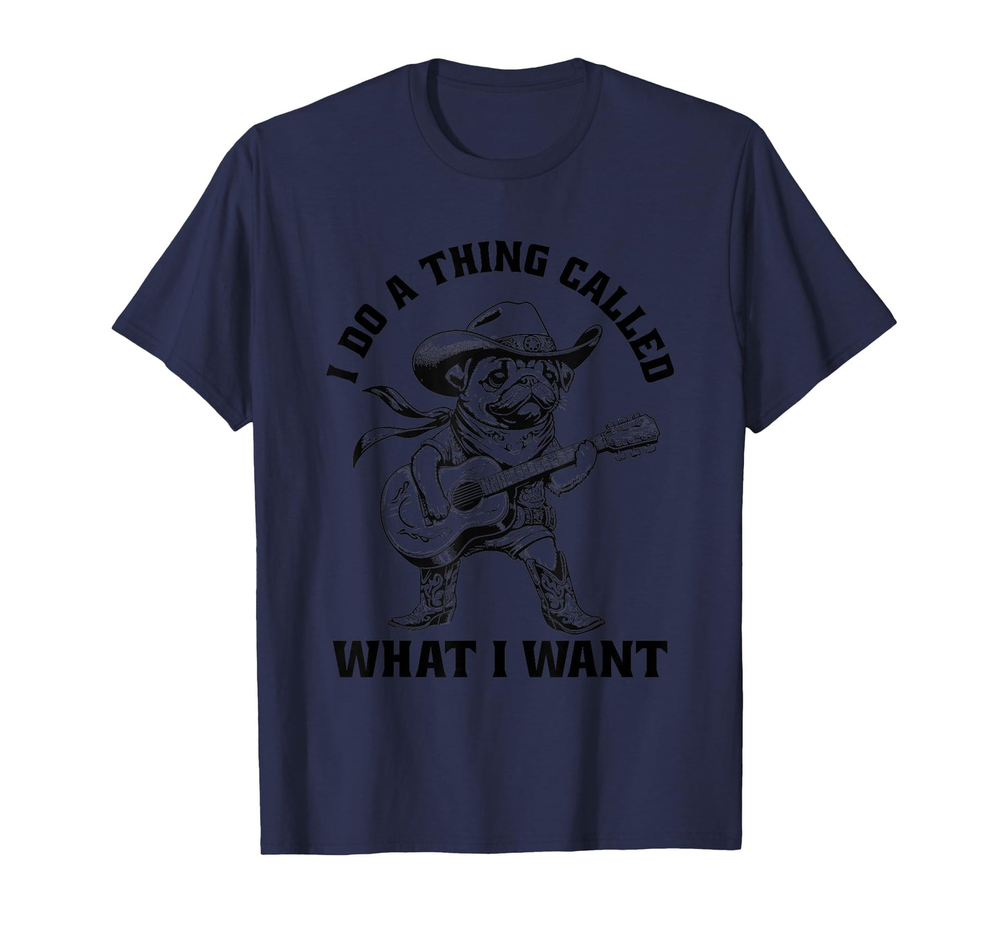 Retro Cowboy Pug white Guitar Funny Western Country Music T-Shirt